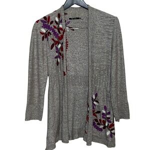 Nic‎ + Zoe Embroidered Cardigan Petite Medium Boho Floral Open Front Sweater EUC